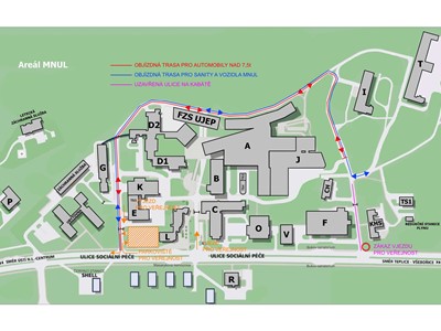 mapa areálu ústecké Masarykovy nemocnice s dopravními úpravami